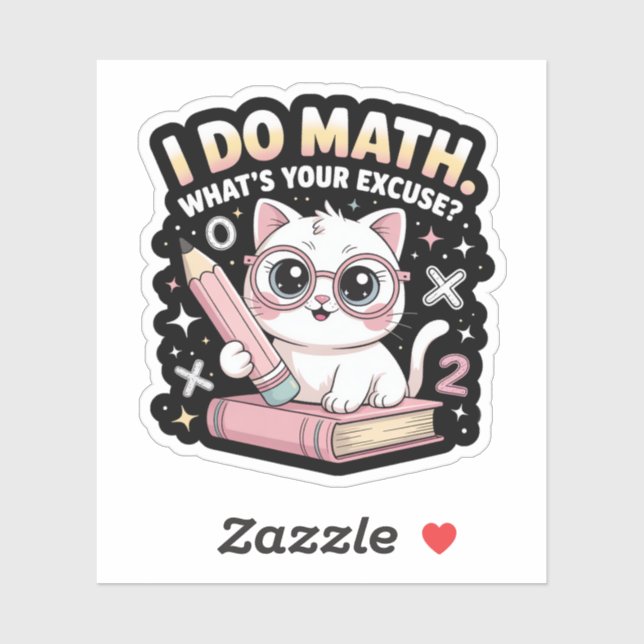 Sticker Joli Chat Nerd avec Lunettes – Prof de Maths Drôle (Feuille)