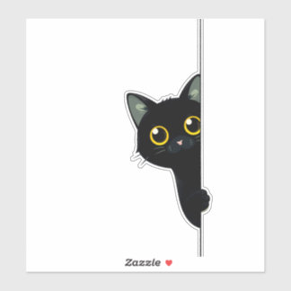 Sticker Joli Chat Noir qui Regarde Derrière le Coin | Drôl
