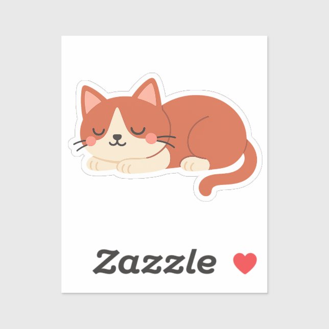 Sticker Joli Chat Rouge et Blanc – Chat Endormi (Feuille)