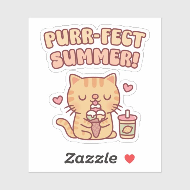 Sticker Joli chat tigré aime manger de la glace (Feuille)