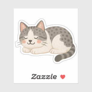 Sticker Joli Chat Tigré Gris Tacheté Endormi
