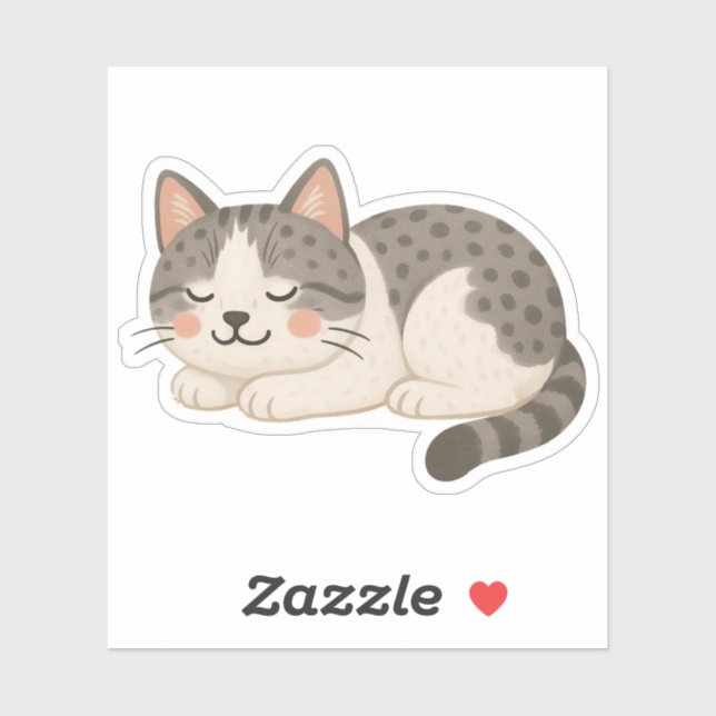 Sticker Joli Chat Tigré Gris Tacheté Endormi (Feuille)