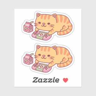 Sticker Joli Chat Tigre Orange se Détendant Avec des Jeux