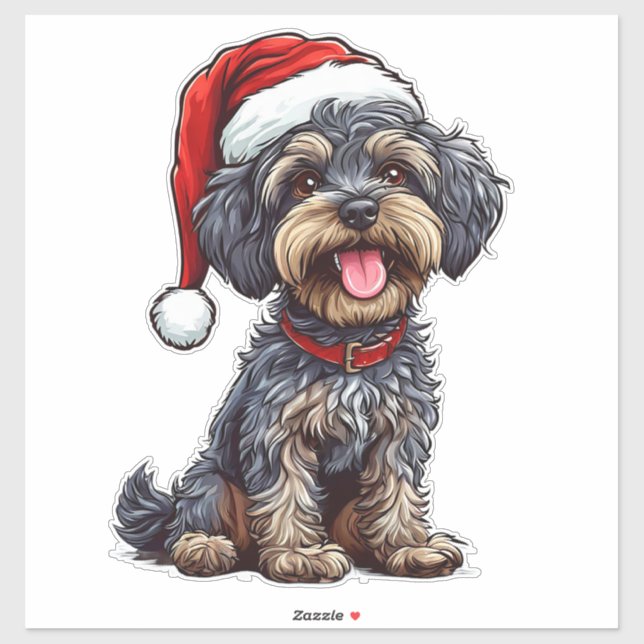 Sticker Joli chien de Noël duveteux décoration pour l'aman (Feuille)