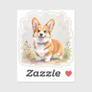 Sticker Joli chien Pembroke Welsh Corgi rouge