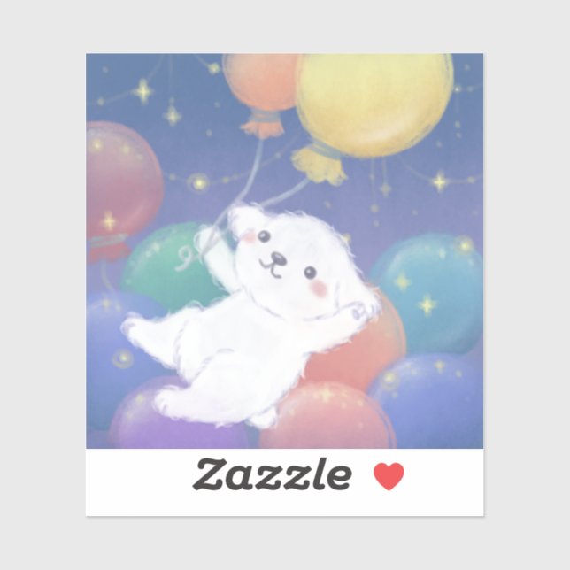 Sticker Joli chiot avec ballons et étoiles (Feuille)