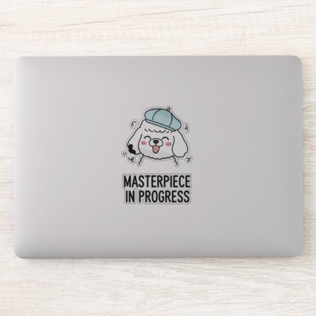Sticker Joli chiot caniche Joues roses Bleu Transparent (Ordinateur)