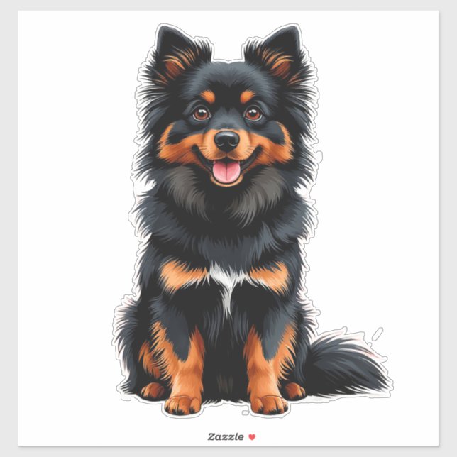Sticker Joli chiot Pomeranian noir et feu (Feuille)