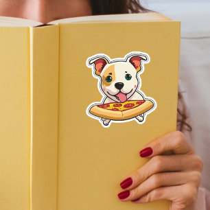 Sticker Joli chiot tenant une tranche de pizza