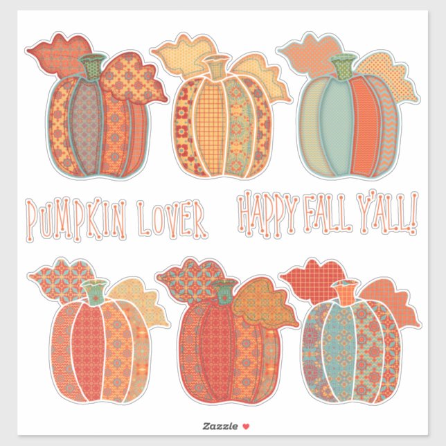 Sticker Joli Citrouilles Patchwork Happy Fall Y'all (Feuille)