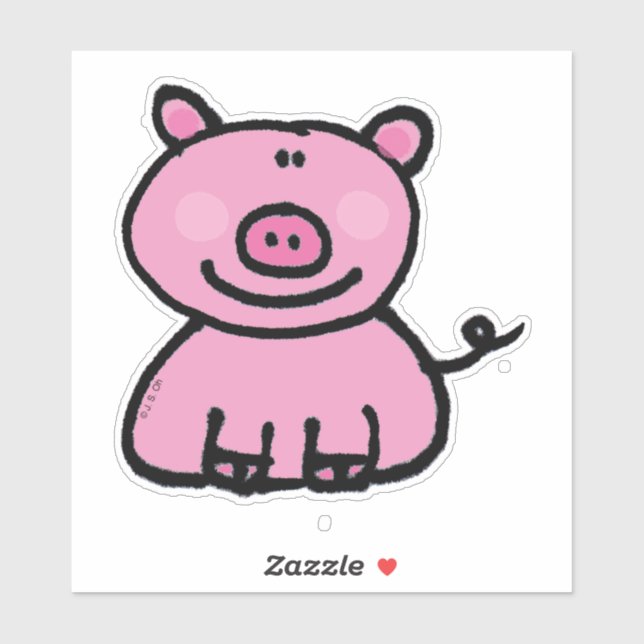 Sticker Joli Cochon Rose Dessin Animé I (Feuille)