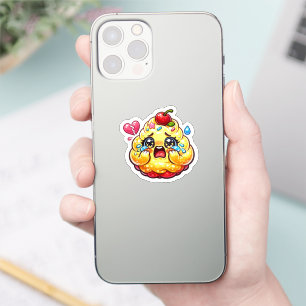 Sticker Joli Cupcake Kawaii Triste qui Pleure avec un Cœur