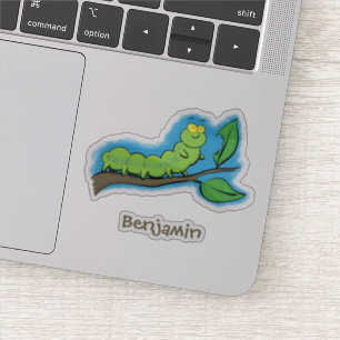 Sticker Joli dessin animé de chenille verte mignonne