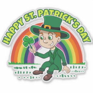 Sticker Joli dessin animé leprechaun avec shamrock et arc-