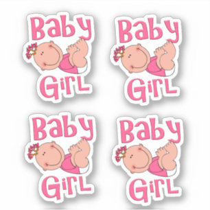 Sticker Joli dessin bébé fille texte en rose vif -
