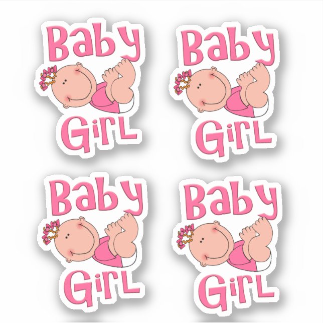 Sticker Joli dessin bébé fille texte en rose vif - (Devant)