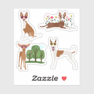 Sticker Joli dessin floral rose fille Podenco chien