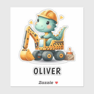 Sticker Joli dinosaure ouvrier sur une excavatrice