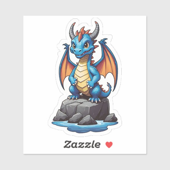 Sticker Joli Dragon Bleu et Orange (Feuille)