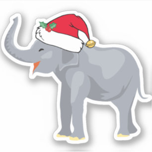 Sticker Joli éléphant Noël Père Noël Casquette