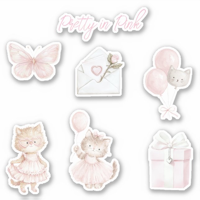 Sticker Joli en rose chats ballons papillon (Devant)