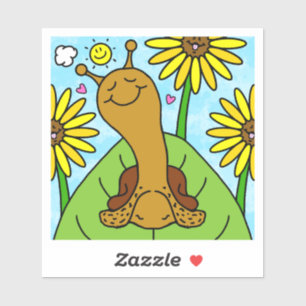 Sticker Joli escargot été jardin de tournesols discussion 