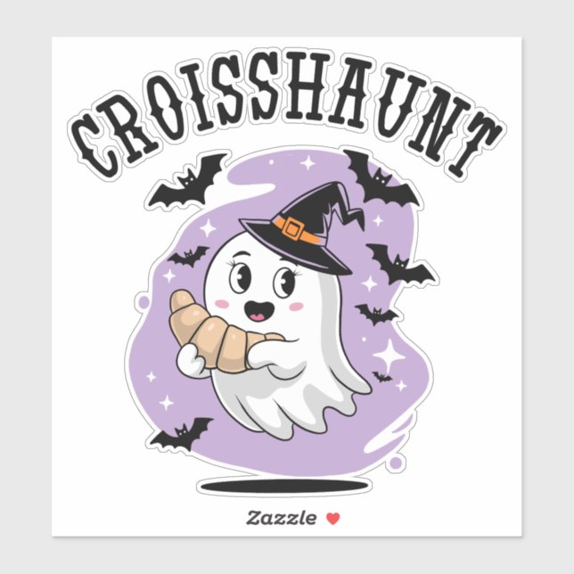 Sticker Joli fantôme de croissant d'Halloween hantant (Feuille)