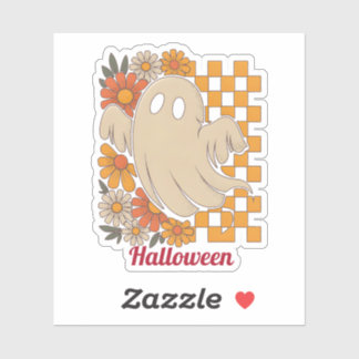 Sticker Joli fantôme de Halloween rétro à damier floral