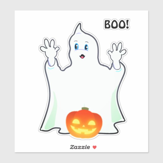 Sticker Joli fantôme et citrouille d'Halloween (Feuille)