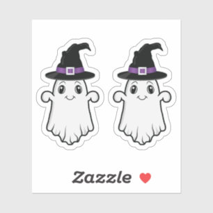 Sticker Joli fantôme souriant portant un chapeau de sorciè