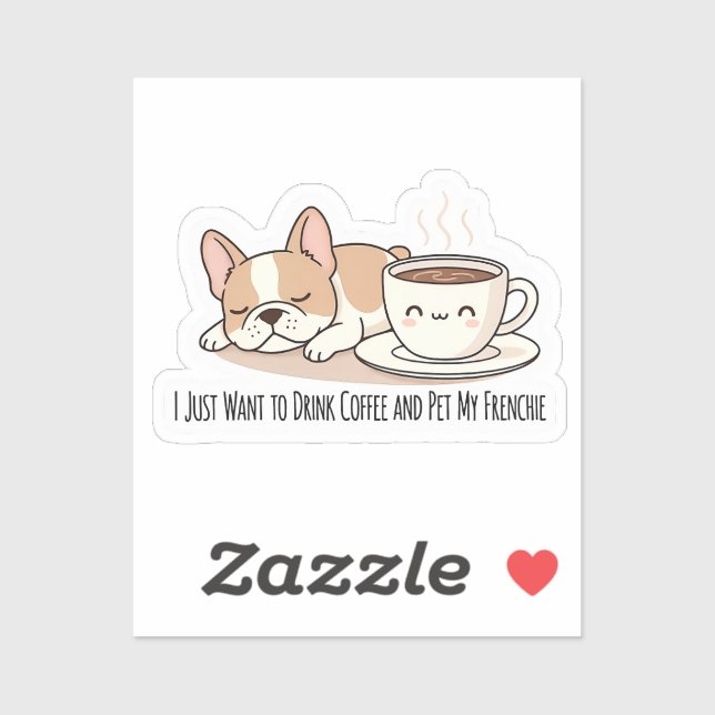 Sticker Joli Frenchie dans une tasse de café Design de Bou (Feuille)