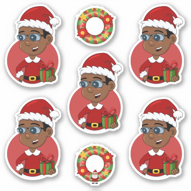 Sticker Joli garçon de Noël afro-américain avec lunettes (Devant)