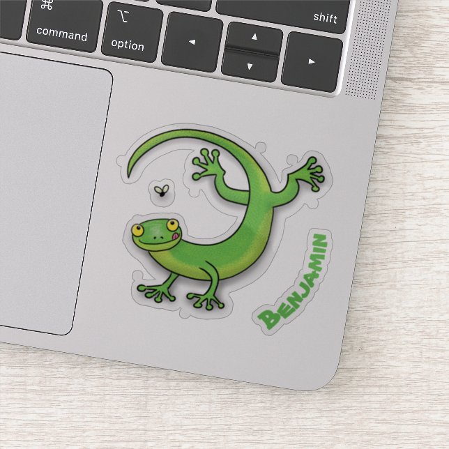 Sticker Joli gecko vert salutations avec dessin animé (Détail)