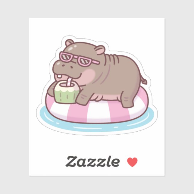 Sticker Joli Hippo Chilling Sur Flotte De La Piscine Boire (Feuille)