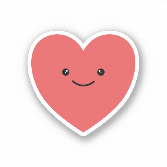 Sticker Joli Kawaii souriant Coeur Rouge (Devant)