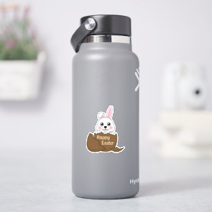 Sticker Joli lapin blanc dans un oeuf au chocolat Joyeux P