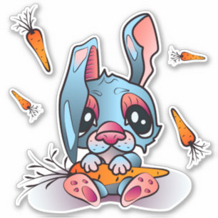Sticker Joli Lapin Bleu avec Carottes Design graphique