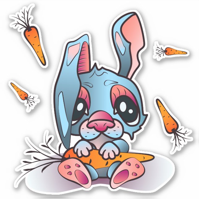 Sticker Joli Lapin Bleu avec Carottes Design graphique (Devant)