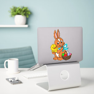 Sticker Joli lapin de Pâques Poussins Oeufs