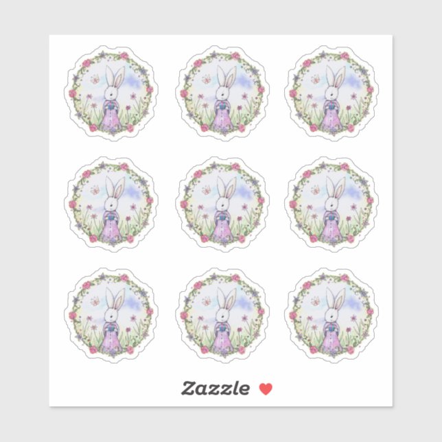 Sticker Joli lapin de Pâques Whimsical Aquarelle Art (Feuille)
