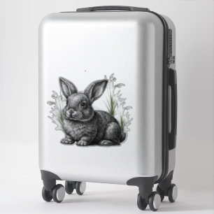 Sticker Joli lapin gris parmi les herbes