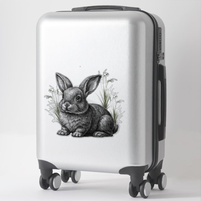 Sticker Joli lapin gris parmi les herbes (Sur valise)