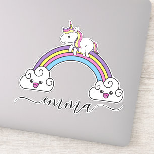 Sticker Joli Licorne Arc-en-Ciel Nom Personnalisé