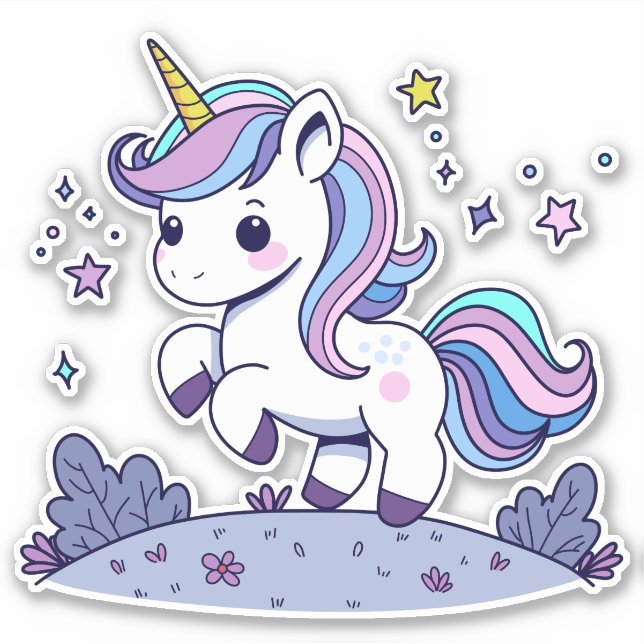 Sticker Joli licorne aux couleurs pastel (Devant)