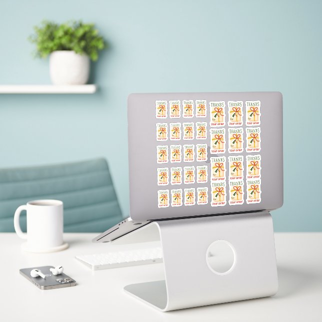 Sticker Joli Merci pour votre commande Cadeau de Noël 32 (Ordinateur portable sur le bureau)