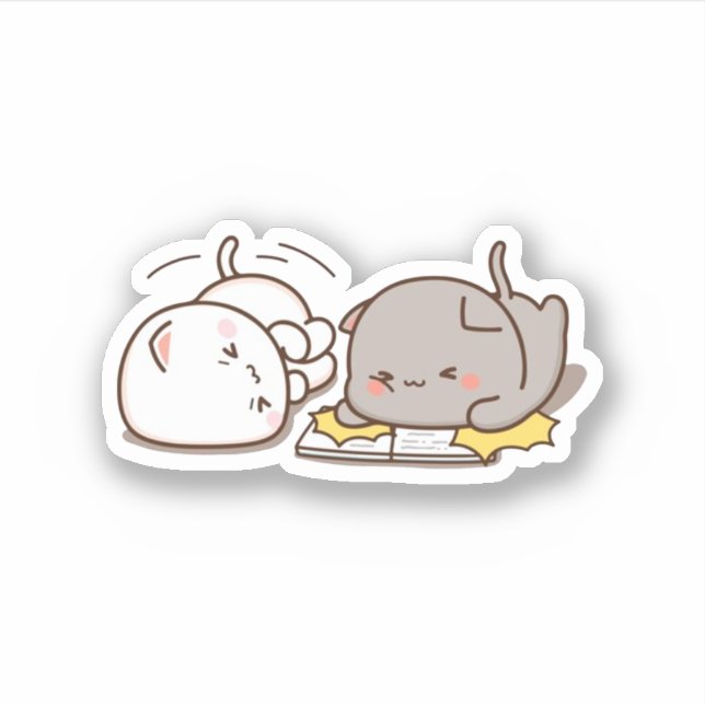 Sticker Joli Mochi Peach Chat livre de lecture (Devant)