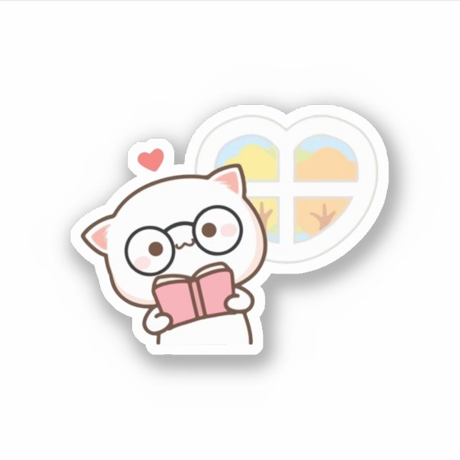 Sticker Joli Mochi Peach Chat livre de lecture (Devant)