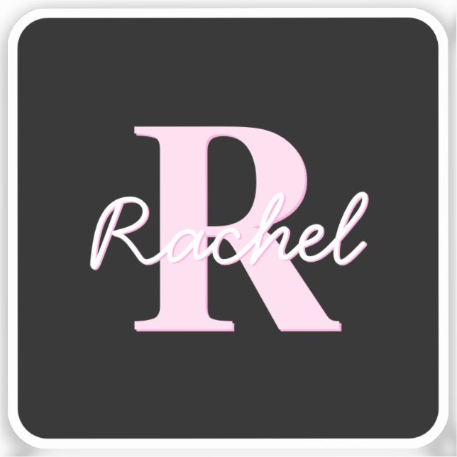 Sticker Joli monogramme personnalisable | Rose clair et no (Recto)