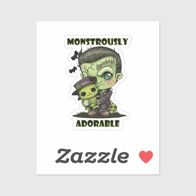 Sticker Joli monstre de Frankenstein avec peluche (Feuille)