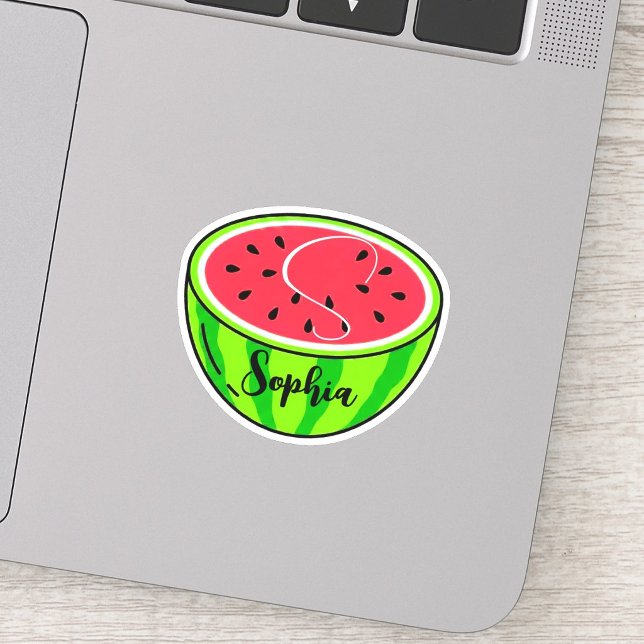 Sticker Joli nom et monogramme | Professeur pastèque Kawai (kawaii watermelon teacher sticker, cute custom decal, personalized monogram educator label)